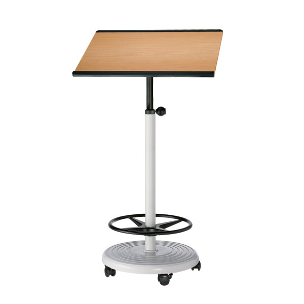 officeplus Stehpult Rolls Comfort, Gestell lichtgrau, höhenverstellbar, auf Rollen, kippsicher, Tischplatte halbrund oder rechteckig, Dekor wählbar
